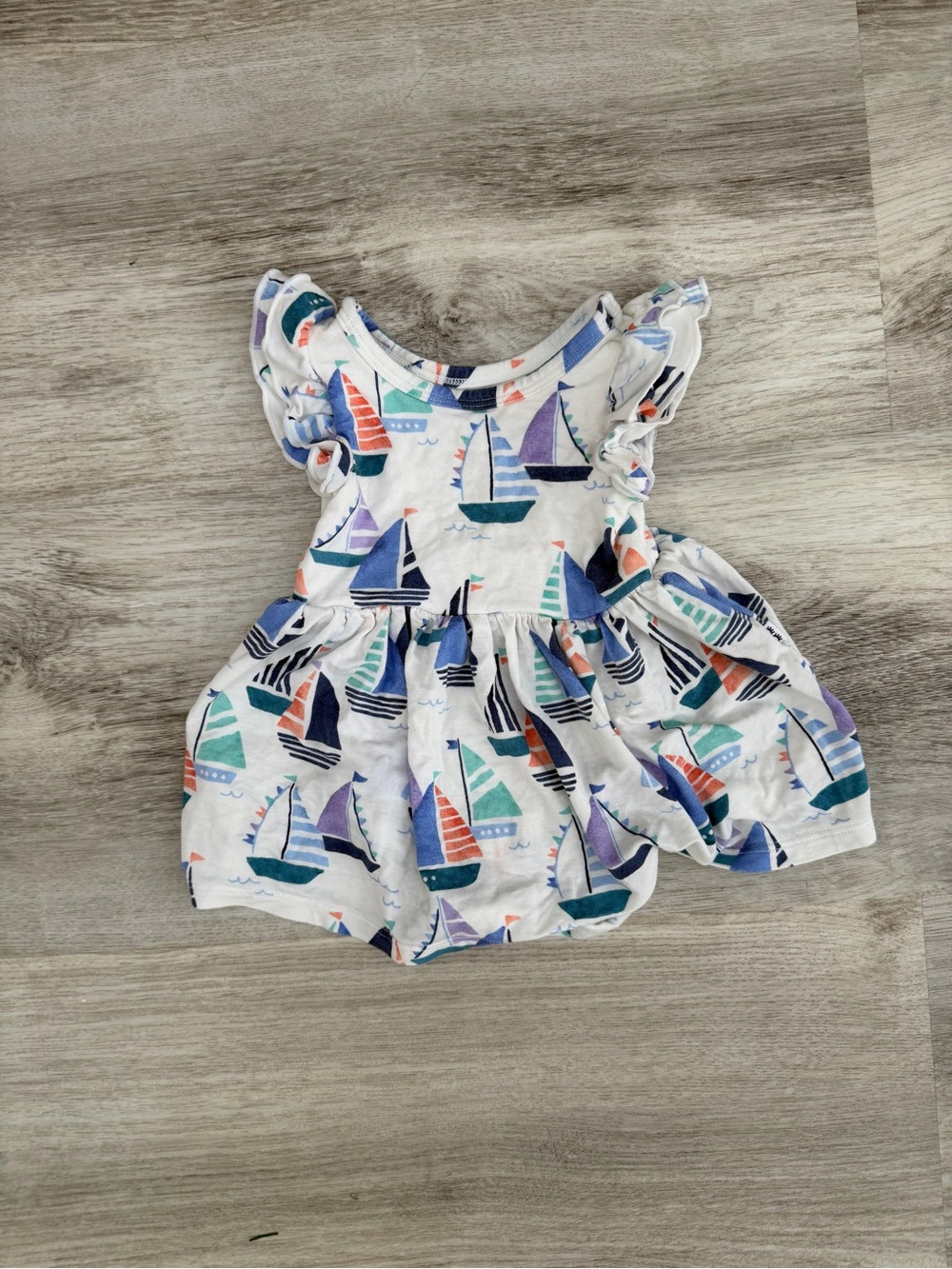 Little Sleepies White Dress with Colorful Sailboat Print